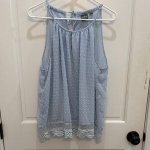 Soho Sky Blue Textured Sleeveless Blouse